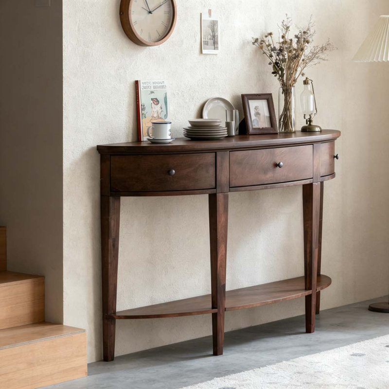 Modern Curved Console Table Sofa Table, Espresso