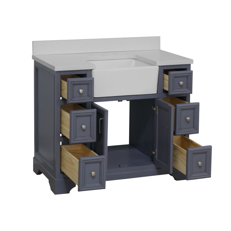 Emiliano 42'' Single Bathroom Vanity with Top, Powder Gray, Quartz
