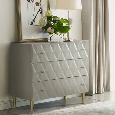 Metallic silver & champagne finish console cabinet