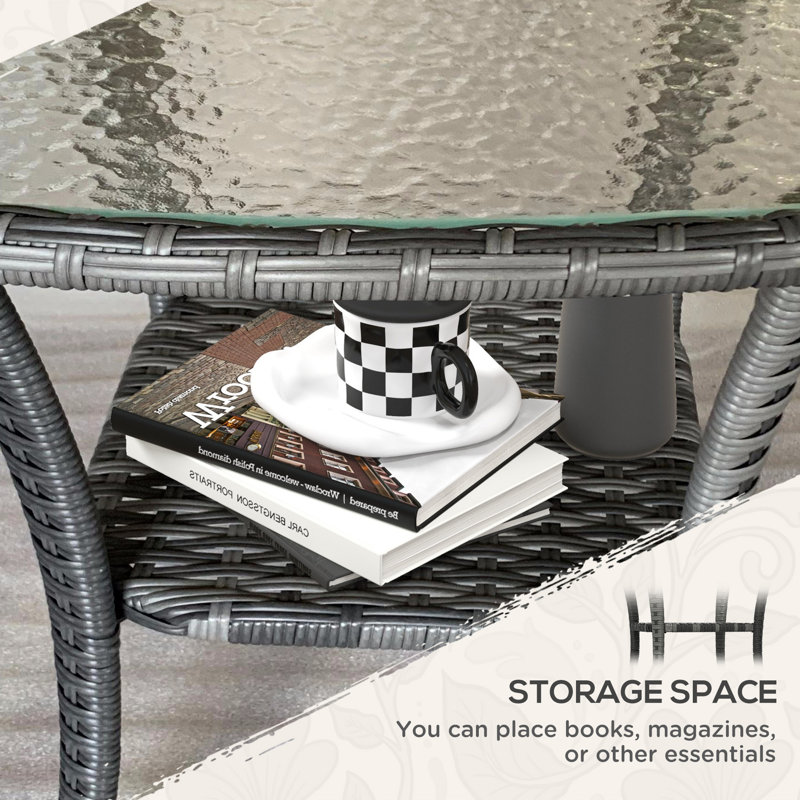 Outsunny Rattan Coffee Table With Storage Shelf