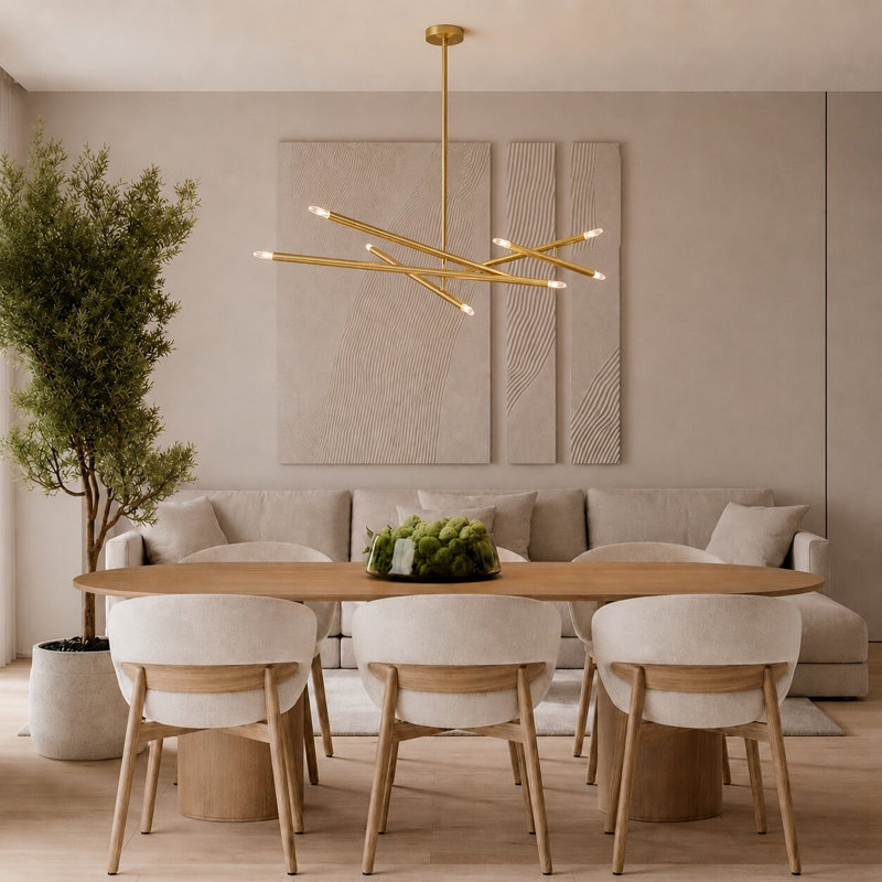 10-Light Gold Rod Match Stick Chandelier, Brass