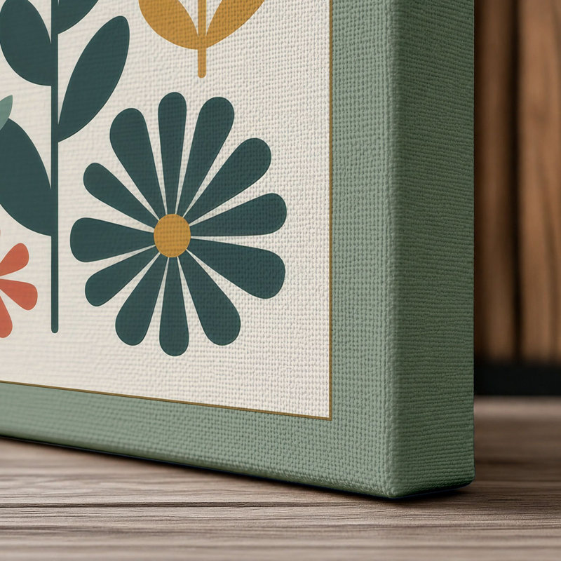 Geometric Botanical Array Mid-Century - Wrapped Canvas, 30x20 - 76.2 x 50.8 cm, Sage Border