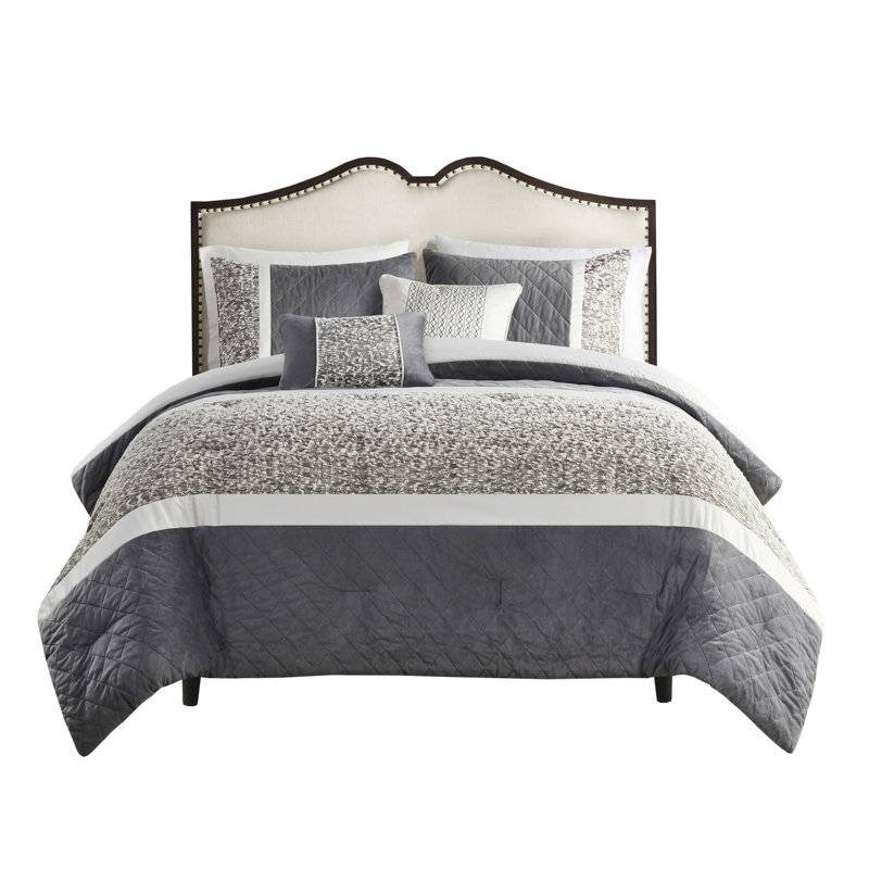 Édredon texturé à rayures - très grand / très grand, 5 pièces, avec coussins décoratifs, comprend les coussins