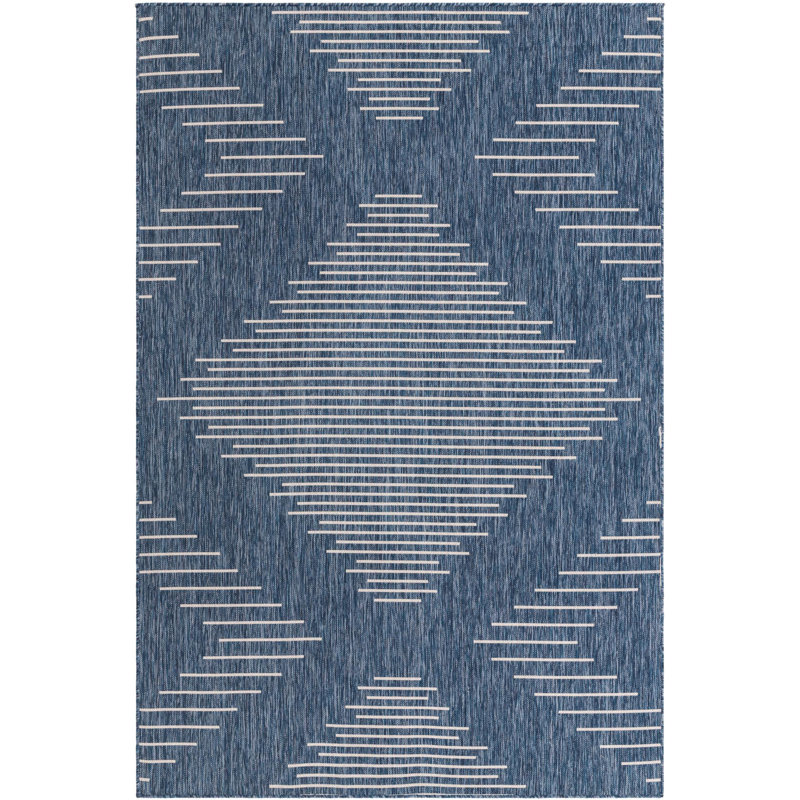 Tapis géométrique bleu en polypropylène tissé à la machine Wallington, Rectangle 6 pi x 9 pi