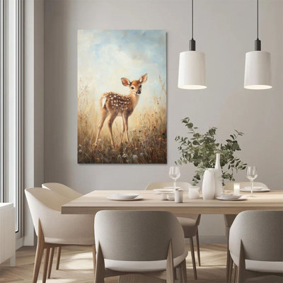 Art mural sur toile encadré en 2 dimensions, bambi, fleurs sauvages des prairies, impression d'art sur toile, décoration murale, cadeau idéal pour chambre à coucher, couloir, dortoir