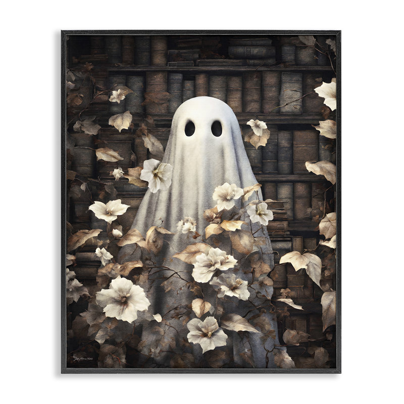 «Bookish Ghost & Flowers», estampe numérique, conception de Jo Moulton, H 14 po x l 11 po, Giclée encadrée noir minuit