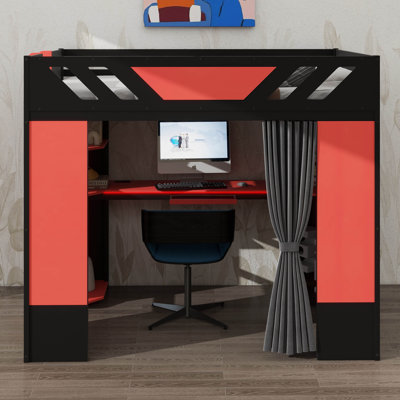 Lit mezzanine pleine grandeur avec tablettes intégrées, rideaux occultants et éclairage RVB