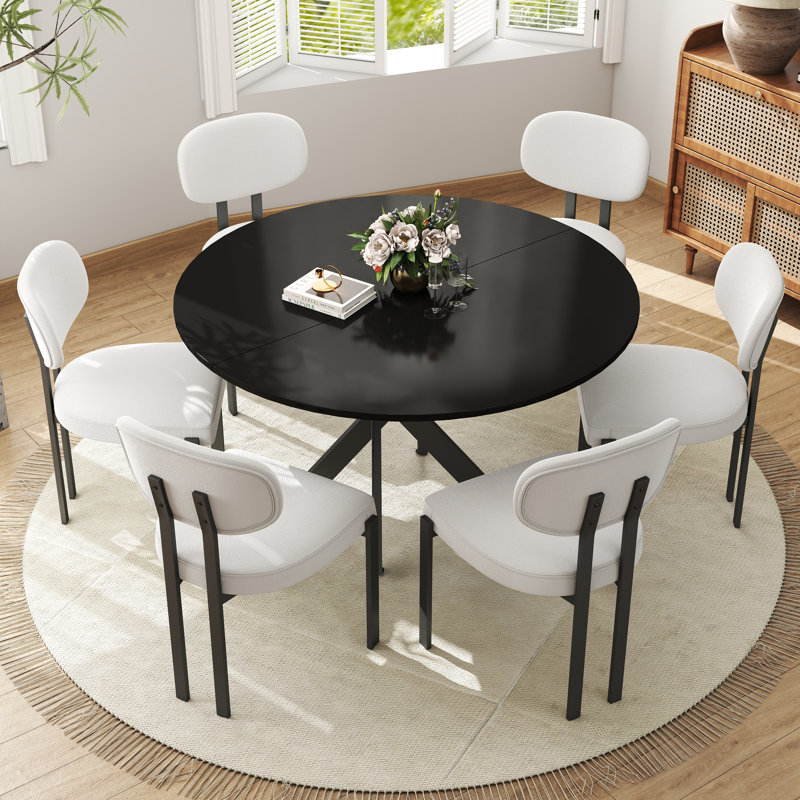 Ensemble de table ronde, Noir, Blanc, 7