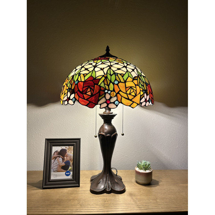 Godric Tiffany Table Lamp Stained Glass Rose Flowers Included LED Bulbs 24"H*16"W