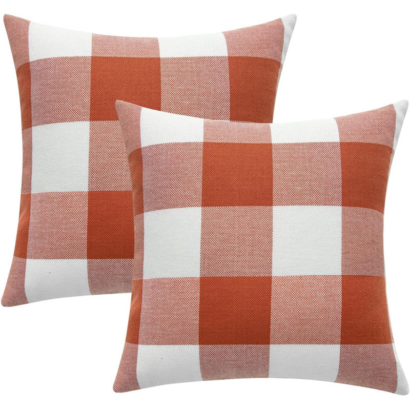  Set of 2 Throw Pillow Covers With Inserts– 18"x18" Decorative Throw Pillow Full Set, Orange, Polyester