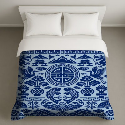 Housses de couette bleues à motif asiatique