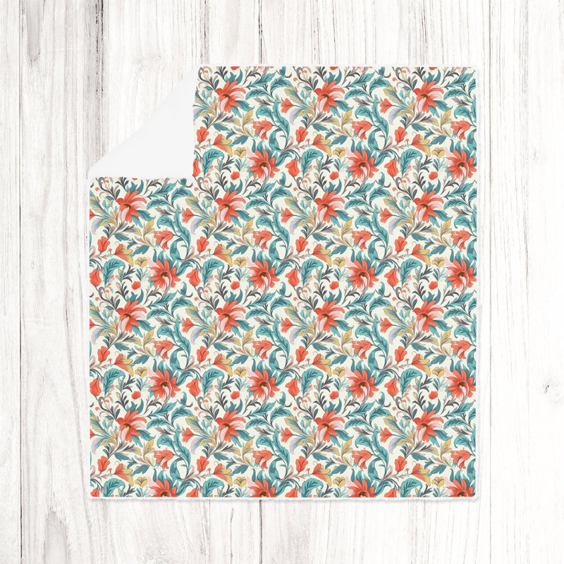 Jeté , L 50 po x L 60 po, Floral, Bleu / orange