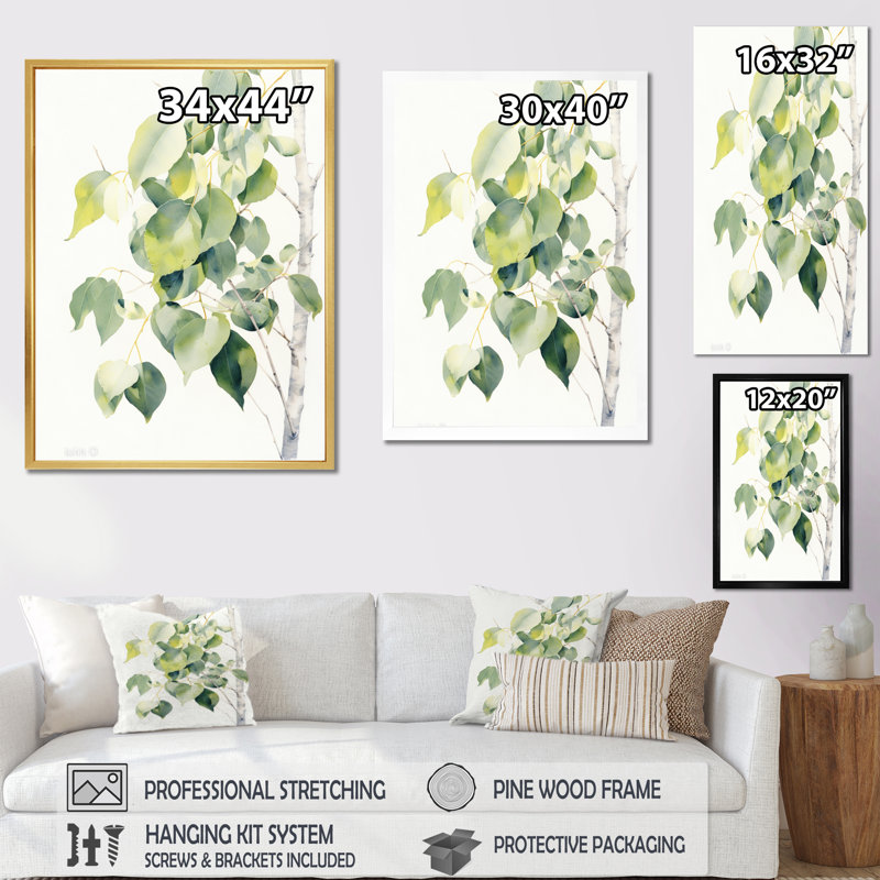 «White Green Minimalisme Eucalyptus Essence» sur toile, H 40 po x l 30 po x P 1,5 po, Cadre flottant blanc