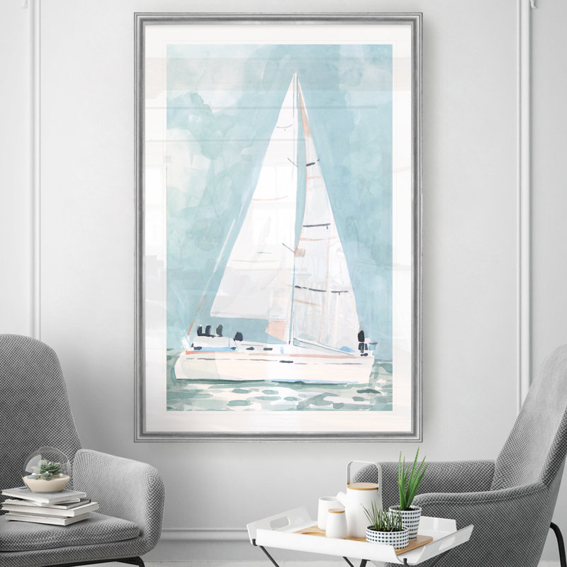 «Soft Sailboat I», reproduction d'art sur toile, H 18,5 po x l 24,5 po x P 1,5 po, Cadre argenté
