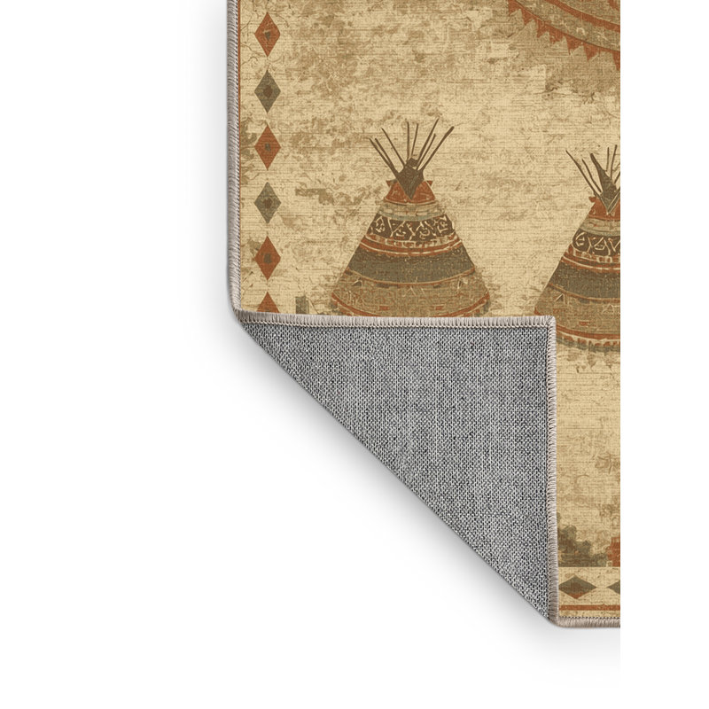 Machine Washable Aarav Country Rustic Vintage Look Rug in Brown – Beige Binding, 7x10