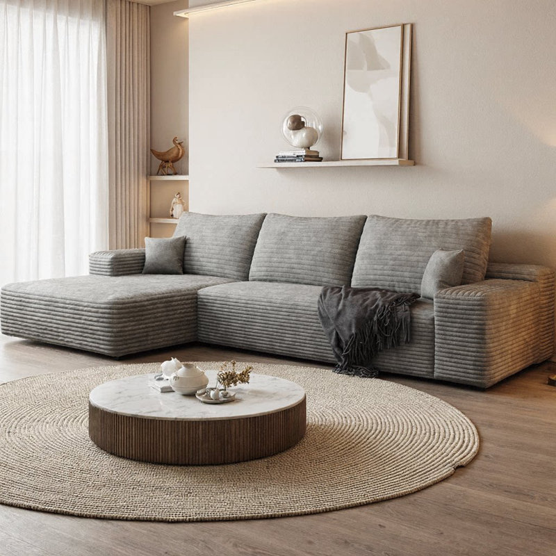 Canapé modulaire en L de Boneless, Velours côtelé gris