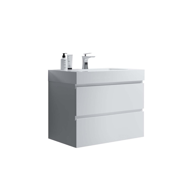 Grand meuble-lavabo mural moderne avec lavabo une pièce sans drain et robinet H 25,2 po x l 29,9 po x P 18,1 po Modern, Blanc