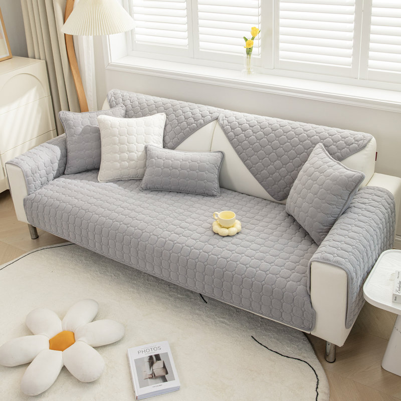 Housse en velours côtelé pour canapé à coussins carrés (sauf les accoudoirs ou la housse arrière), Gris clair