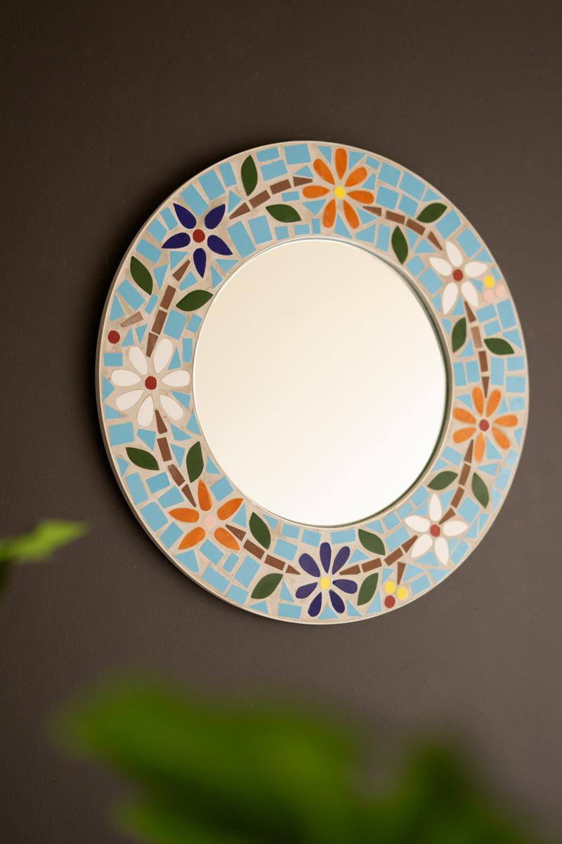 Decorative Round Mosaic Tile Framed Mirror