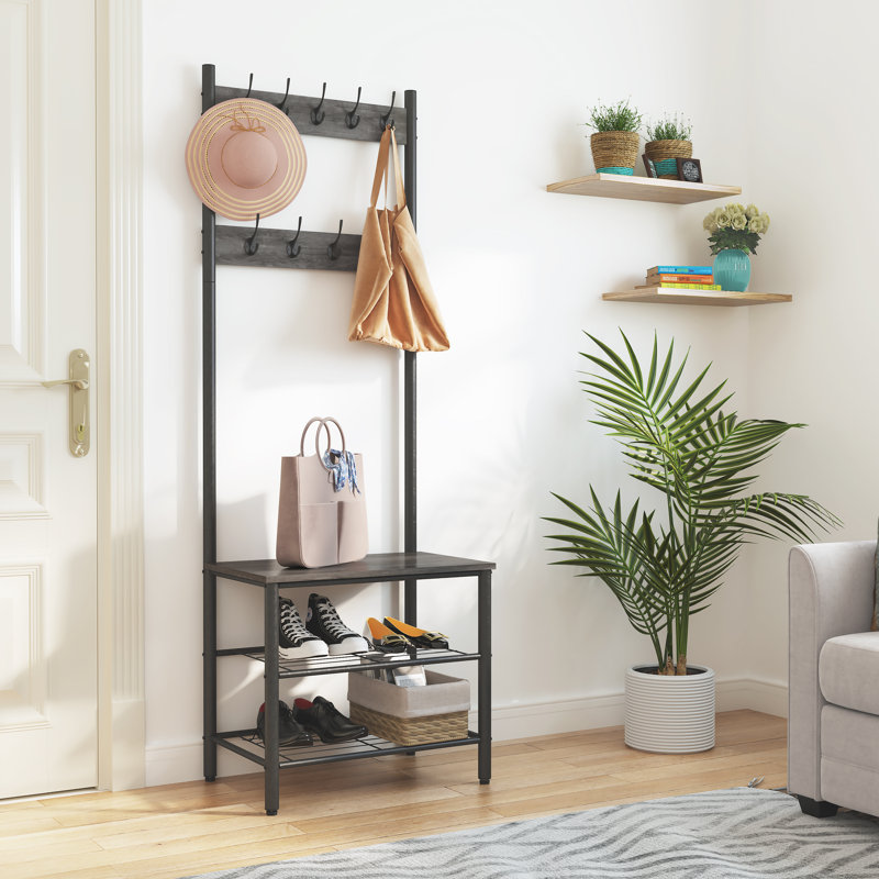 Arbre d'entrée Leja avec banc et rangement pour chaussures, Gris