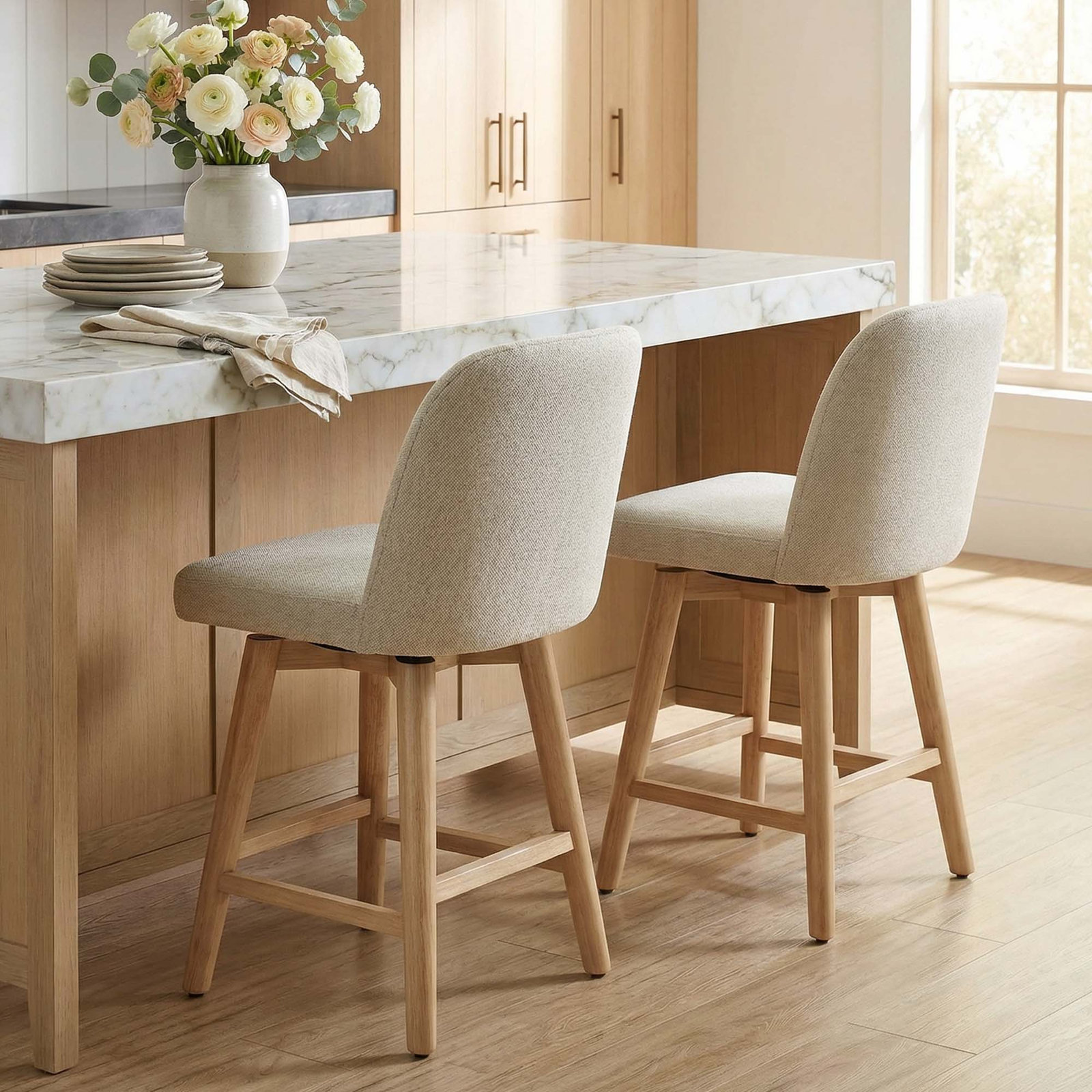 Becki Owens for Joss & Main 17" Swivel Bar Stool, Pacific Ecru Performance Chenille