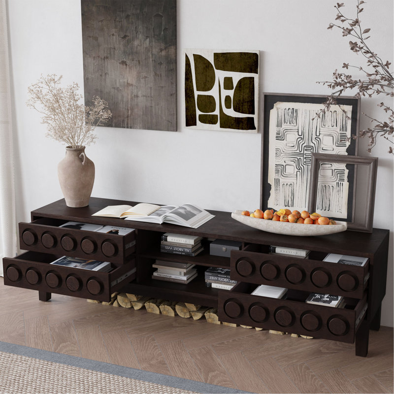 Modern Mid-Century Media Console With 4 Drawers And Cable Management, TV Console Table For Tvs Up To 75",Entertainment Center For Living Room And Office