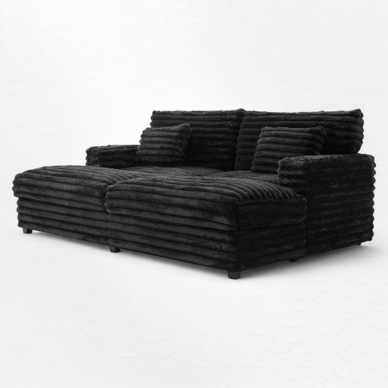 Double chaise longue surdimensionnée avec ports USB, Noir