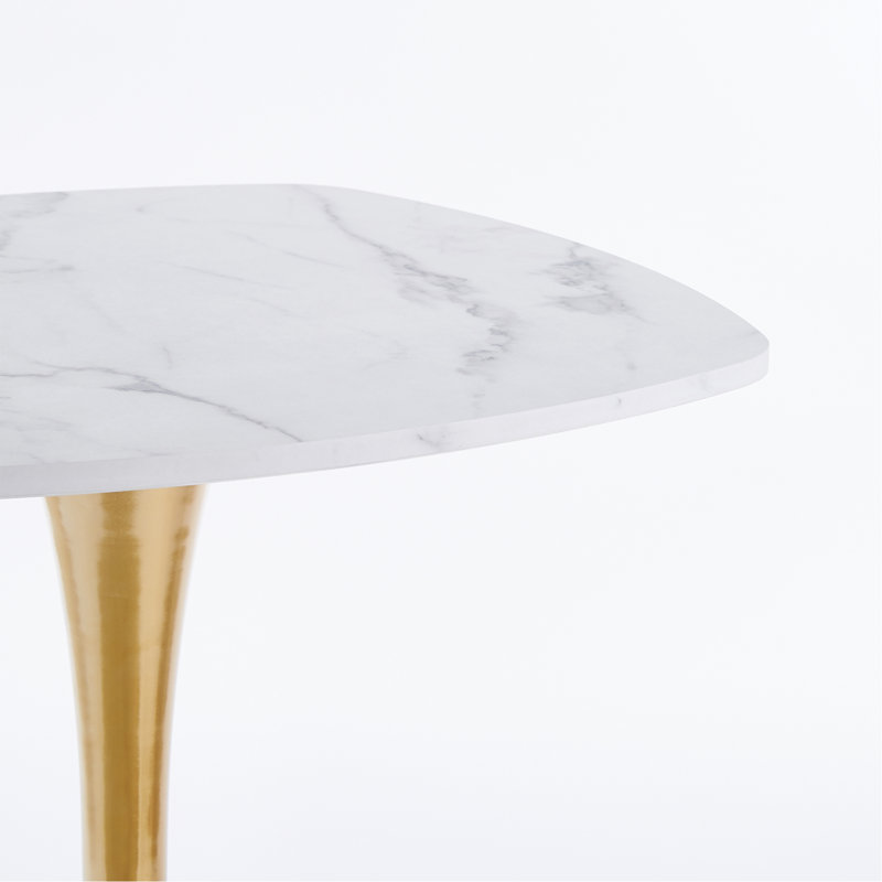 31.5"Squaretulip Dining Table For 2-4 Persons Modern Mid-Century Kitchen Table With White MDF Top&Golden Metal Pedestal Base Small Space Leisure Table For Living Room Apartment Bistro Cafe (White&Gold