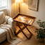 Table d'appoint pliante en bois 20,7 x 13,2 x 18,5 po, table de bout à miroir brun et doré, table d'appoint décorative portable