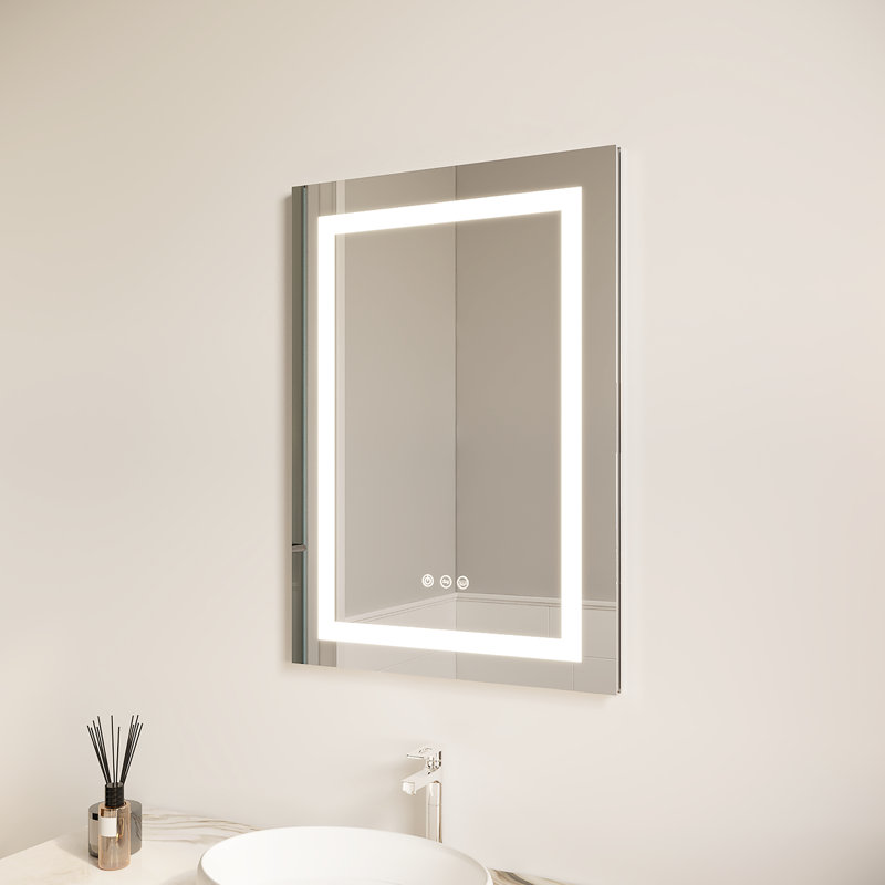 Armoire à pharmacie de salle de bain 26X20 - Miroir à DEL, anti-buée et étanche, 3000K 6000K, à commande tactile, à intensité variable, à porte simple, avec options de fixation pour miroir à brouillard droit, luminosité réglable 3000K ~ 6000K