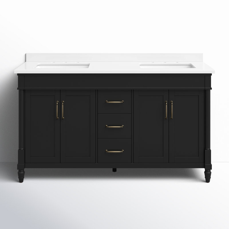 Burdick 60'' Double Bathroom Vanity with Engineered Marble Top, Impress Black