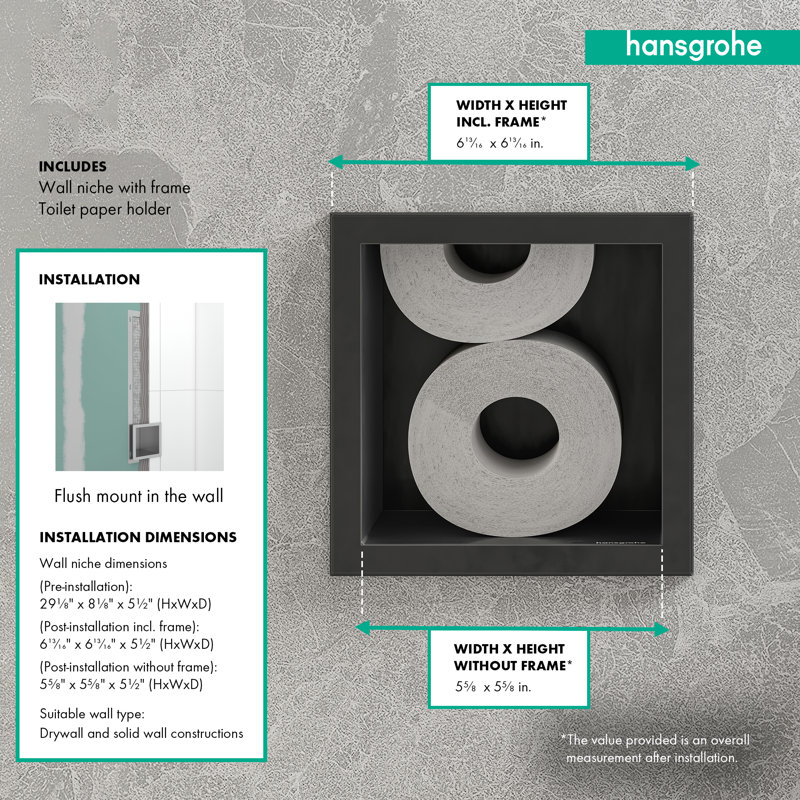 hansgrohe XtraStoris Original Recessed Toilet Paper Holder with Storage & Tileable Door, Matte Black