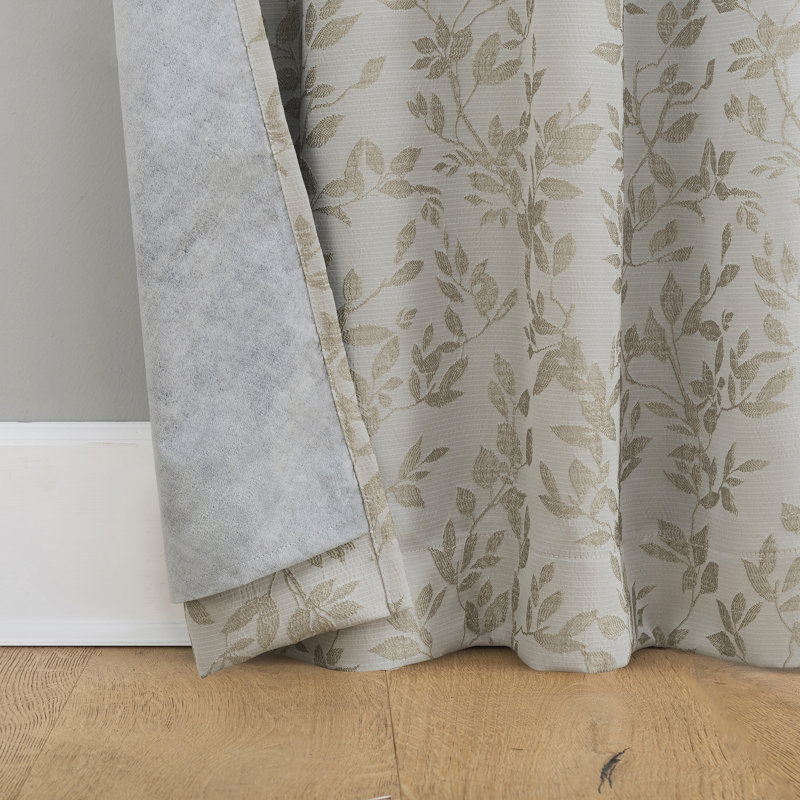 Estelle Foliage Woven Jacquard 100% Blackout Back Tab Curtain Panel (Set of 2), Beige, 72" W x 84" L