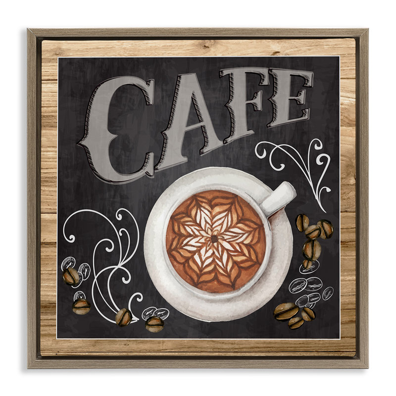 Enseigne de café de style tableau noir, H 18 po x l 18 po, Cadre flottant orme Montalcino