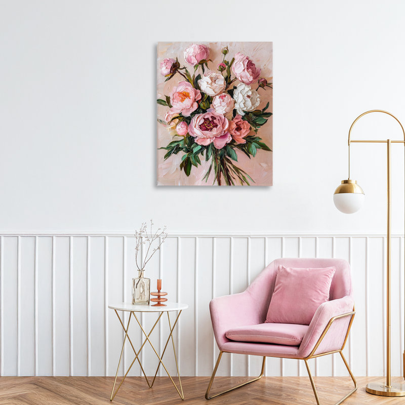 Toile romantique avec bouquet de pivoines, conception de Petal Prints Design, H 20 po x l 16 po