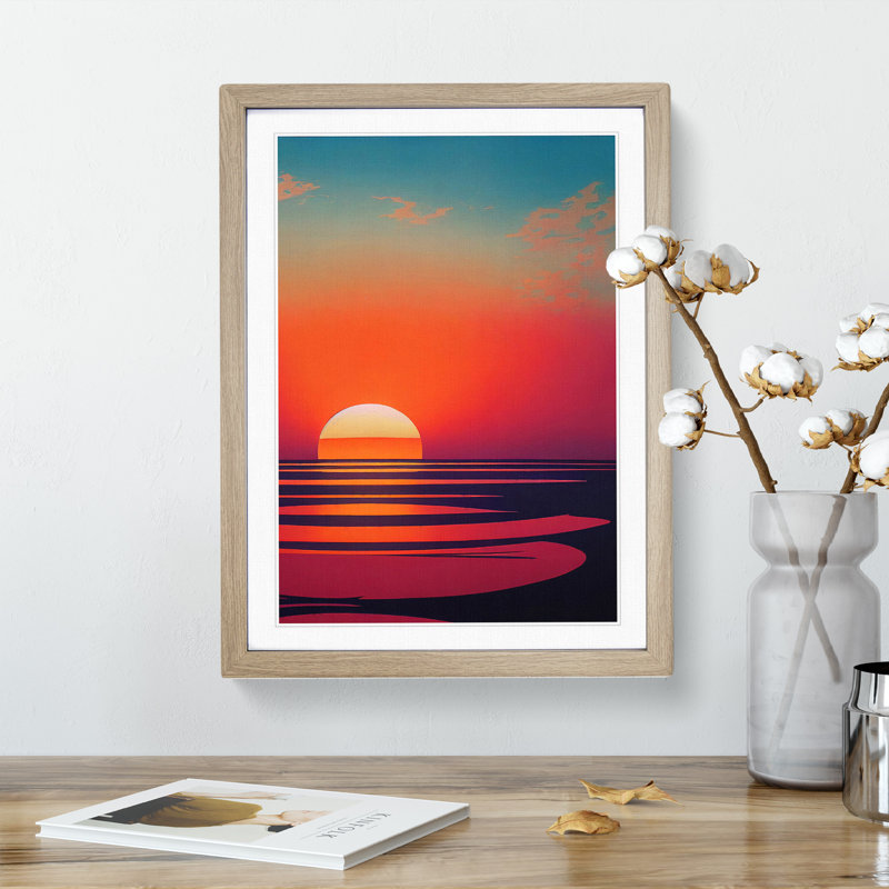 Unforgettable Sunset View - Wall Art, 36cm H x 27cm W, Oak Picture Frame, White