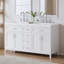 Meuble-lavabo double lavabo de 150 cm avec dessus de lavabo en résine, poignées en métal argenté, portes et tiroirs à fermeture amortie, 4 tiroirs centraux et 2 armoires à double porte.