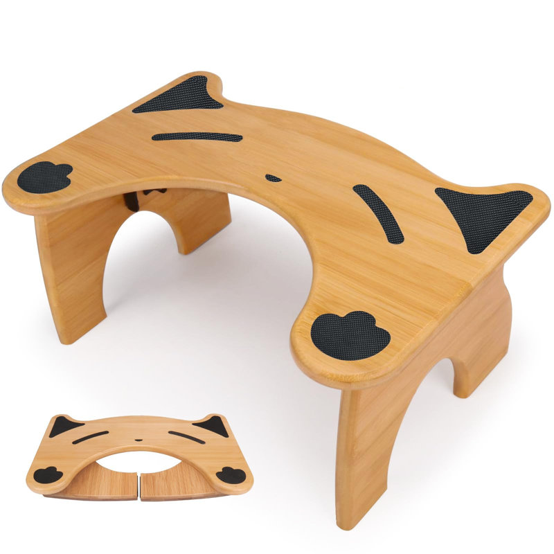 Tabouret de toilette en forme de chat en bambou pliable de 7 pouces de hauteur - Tabouret ergonomique pour adulte