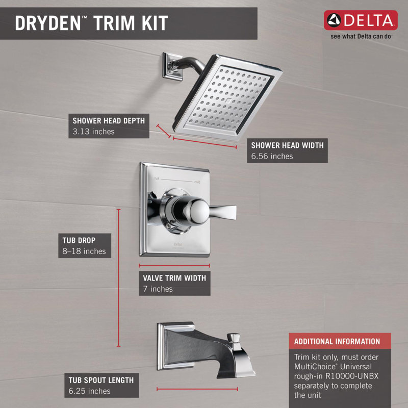 Dryden 14 Series Single-Function Tub Shower Faucet Set, Shower Valve Trim Kit, Aged Pewter