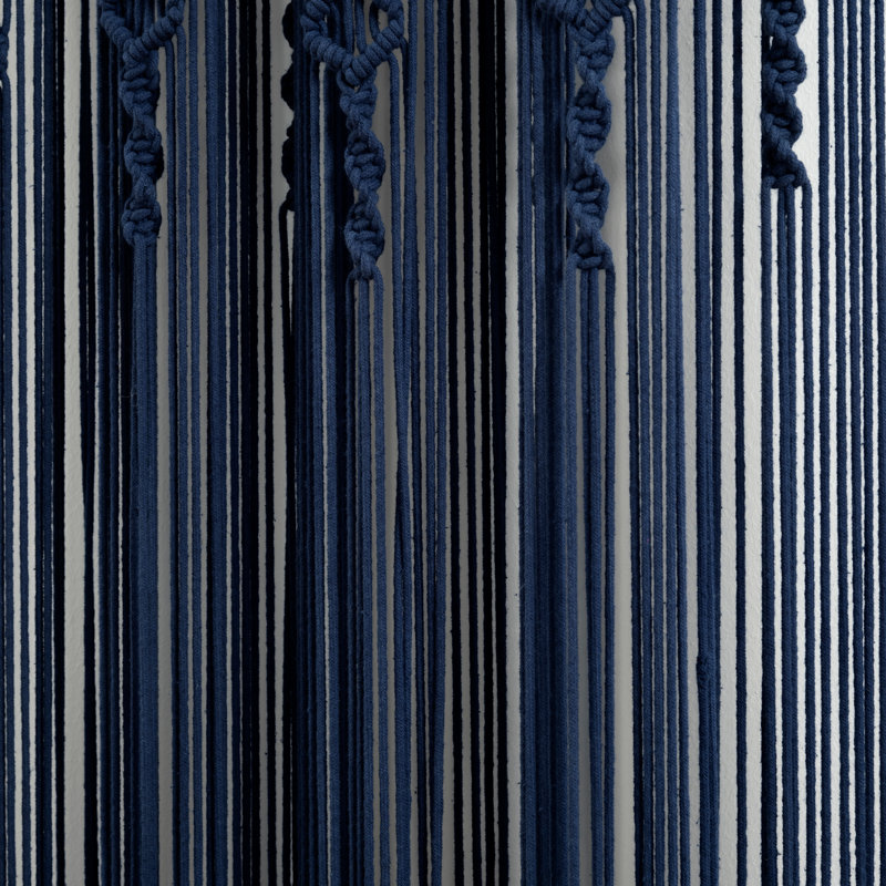 Boho Macrame Textured Cotton Cotton Sheer Curtain Single Panel, Navy