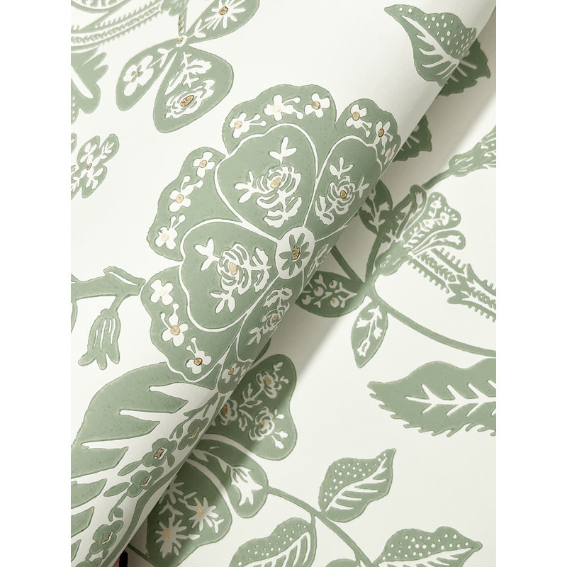 Papier peint bleu et blanc Gracie Garden, Green