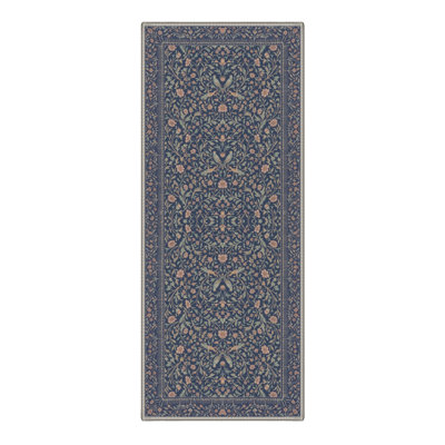Auraflora Vintage Floral Machine Washable Blue Indoor Area Rug with Non-Slip Backing