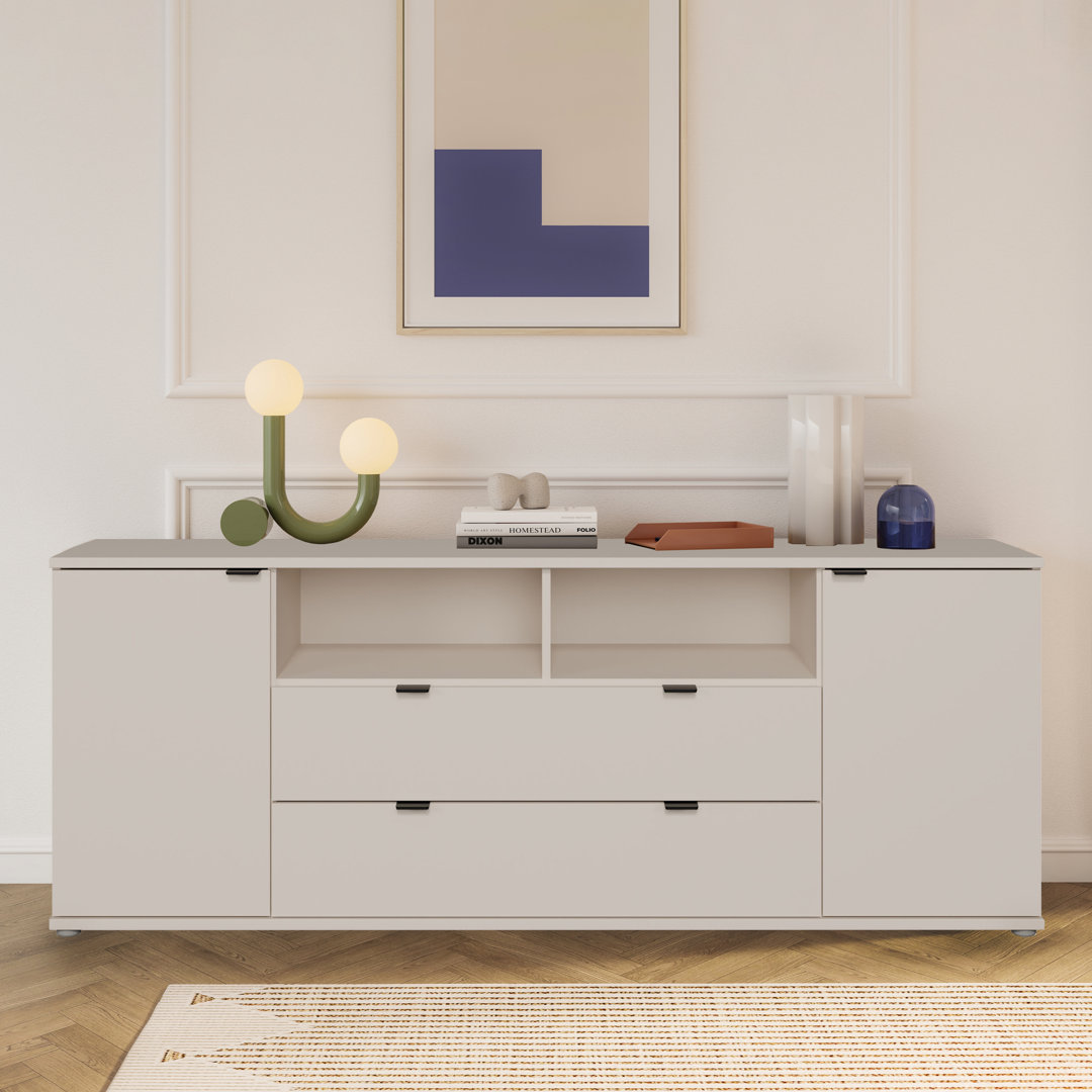 Ganymede Wide TV Unit with Open Shelving, 2 Drawers & 2 Doors