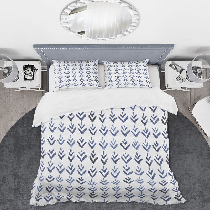 Blue Triangular Geometrics - Ensemble de housse de couette moderne Mid-Century - Microfibre de polyester