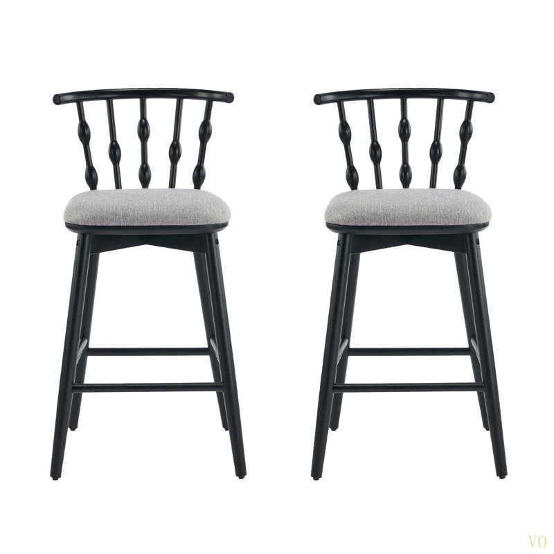 Tabouret de bar d'intérieur en bois Doria, avec revêtement, ensemble de 2, Noir, Gris