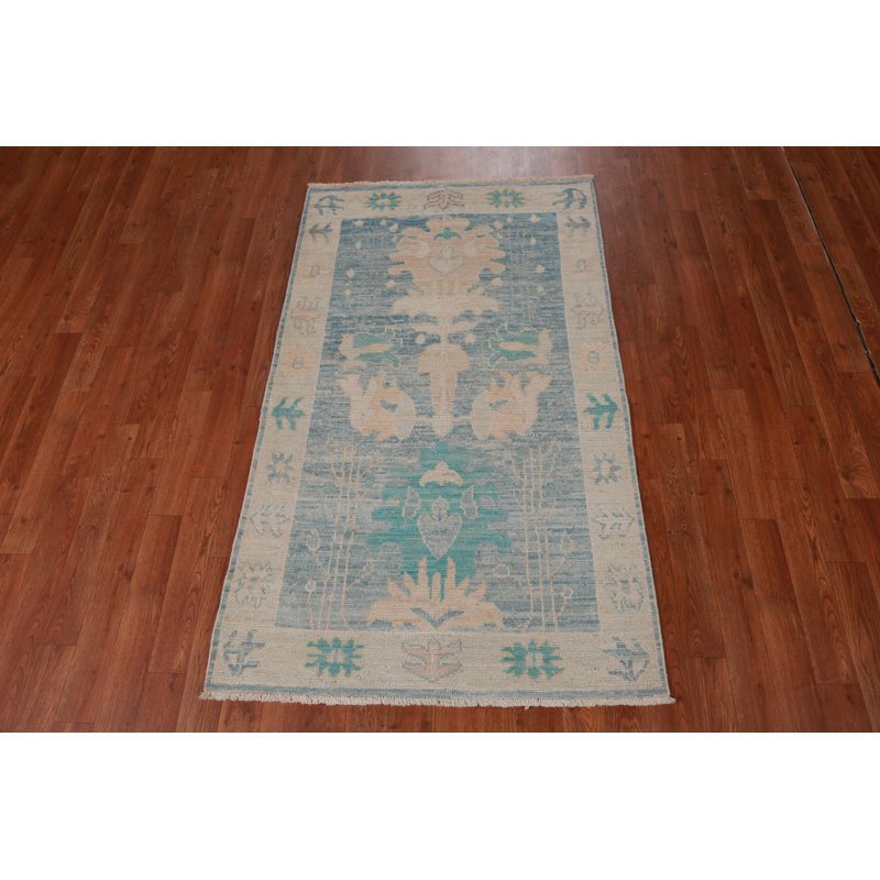 Vegetable Dye Blue Oushak Turkish Rug 3x5