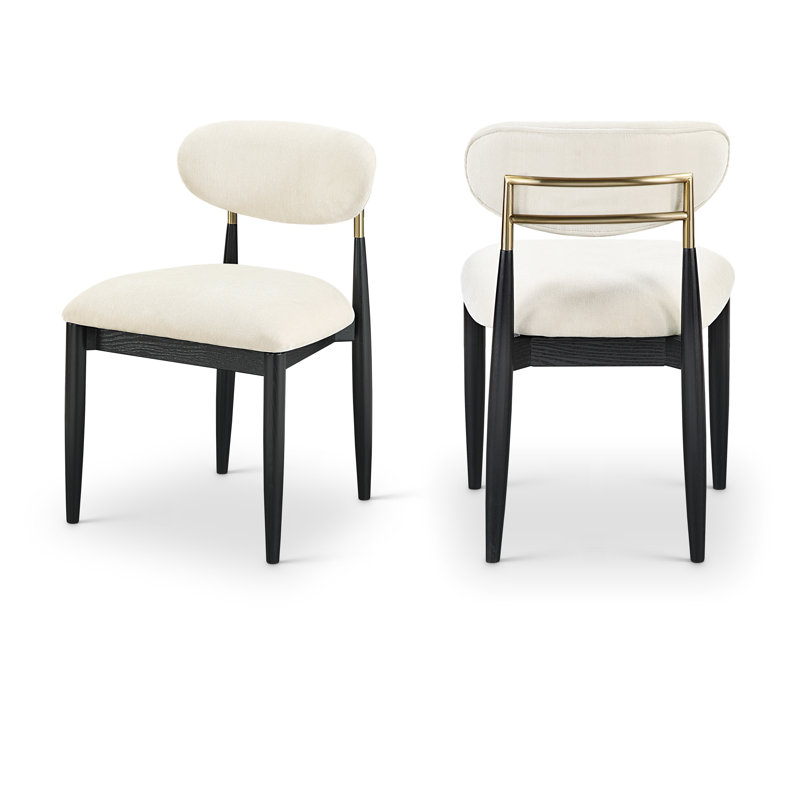 Riccio Vegan Leather Upholstered Dining Side Chair, Black, Stained Black / Brushed Brass