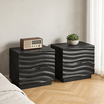 Solid Wood Nightstands Set of 2 with Silent Drawers, Handle-Free Modern Bedside Tables for Bedroom and Living Room.