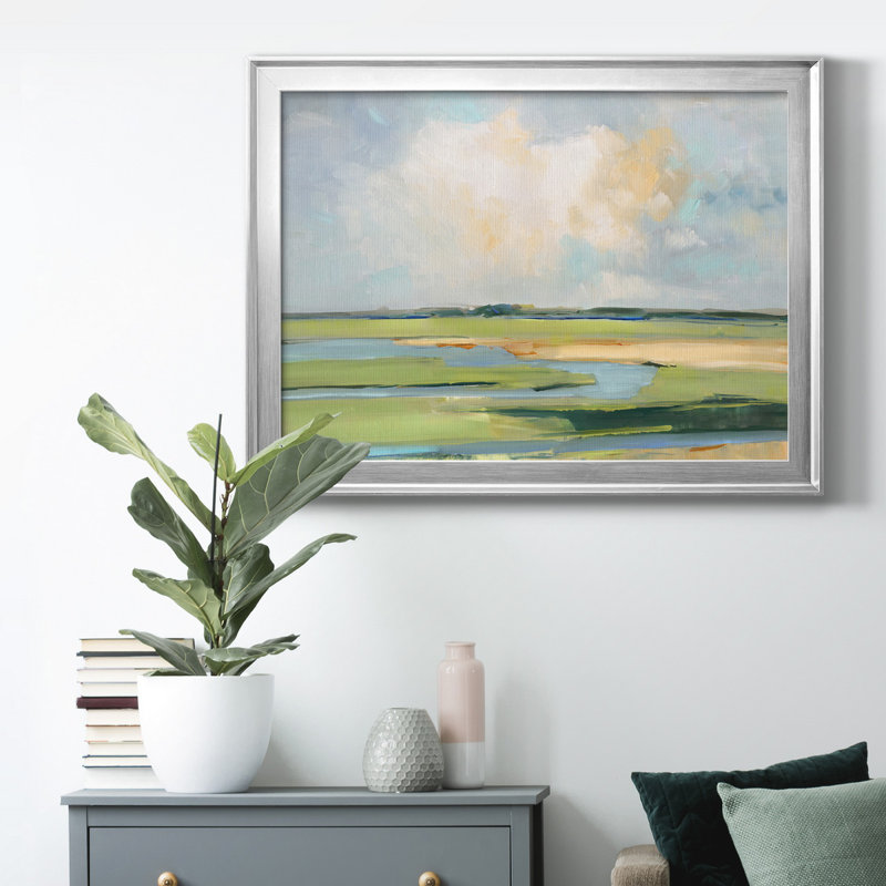 Pastel Horizon II - peinture encadrée, H 30,5 po x l 42,5 po, Toile encadrée, Argent argent