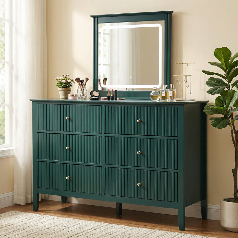 Amberrae 6 Drawer 47'' W Double Dresser, Green